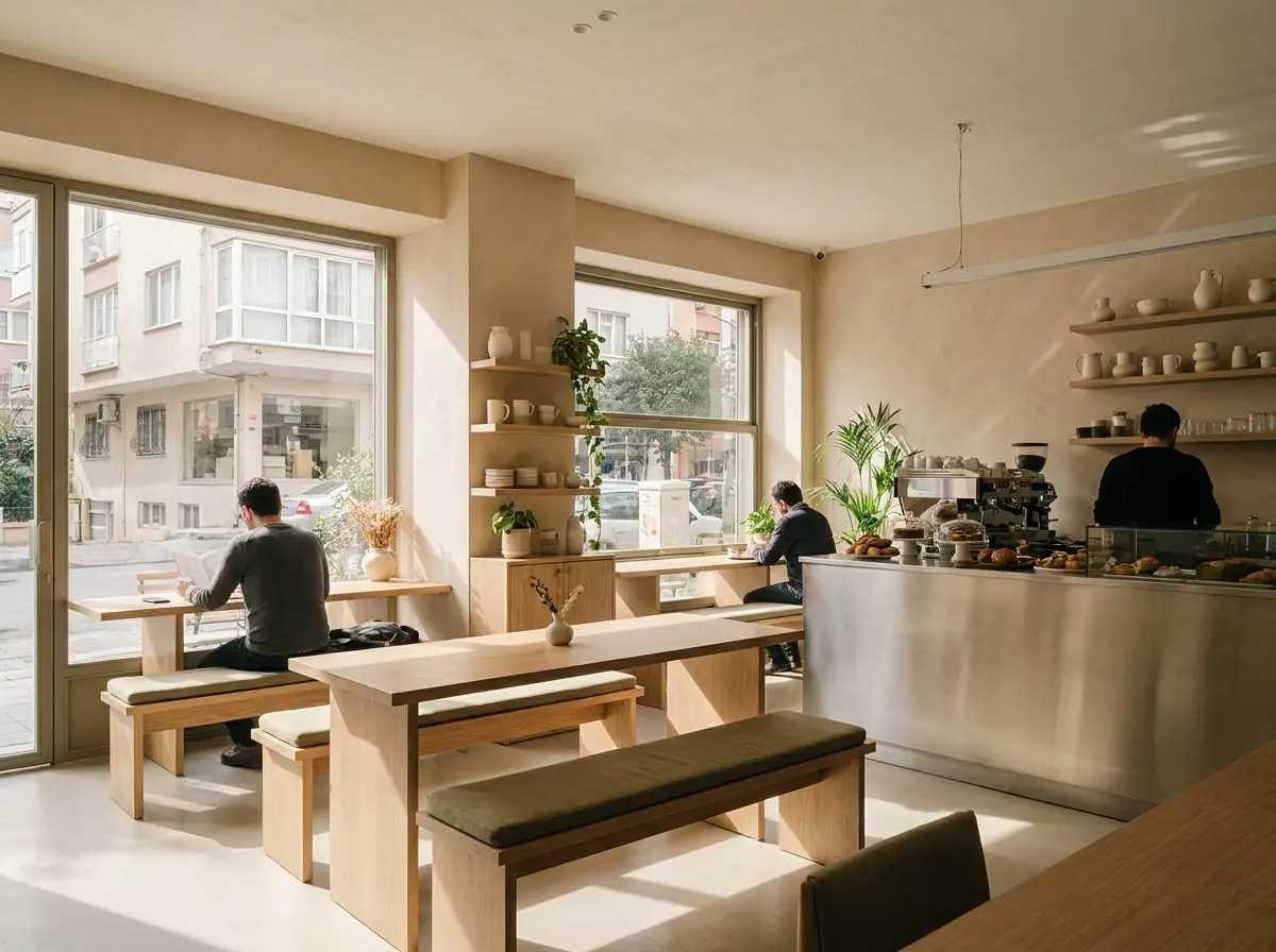 Kafenin sakin ve aydınlık iç mekânı